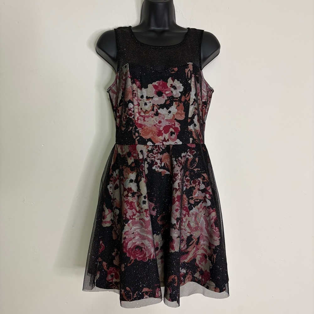Trixxi Black, Pink, & White Floral Dress - L